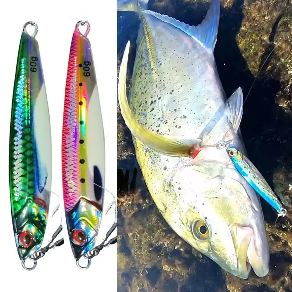 60g 80g caballa brillo plantilla de Metal pesca cebo duro aparejos de pesca Shore Cast Vertical Jigging Jigpara señuelos de agua salada para atún - imagen 2