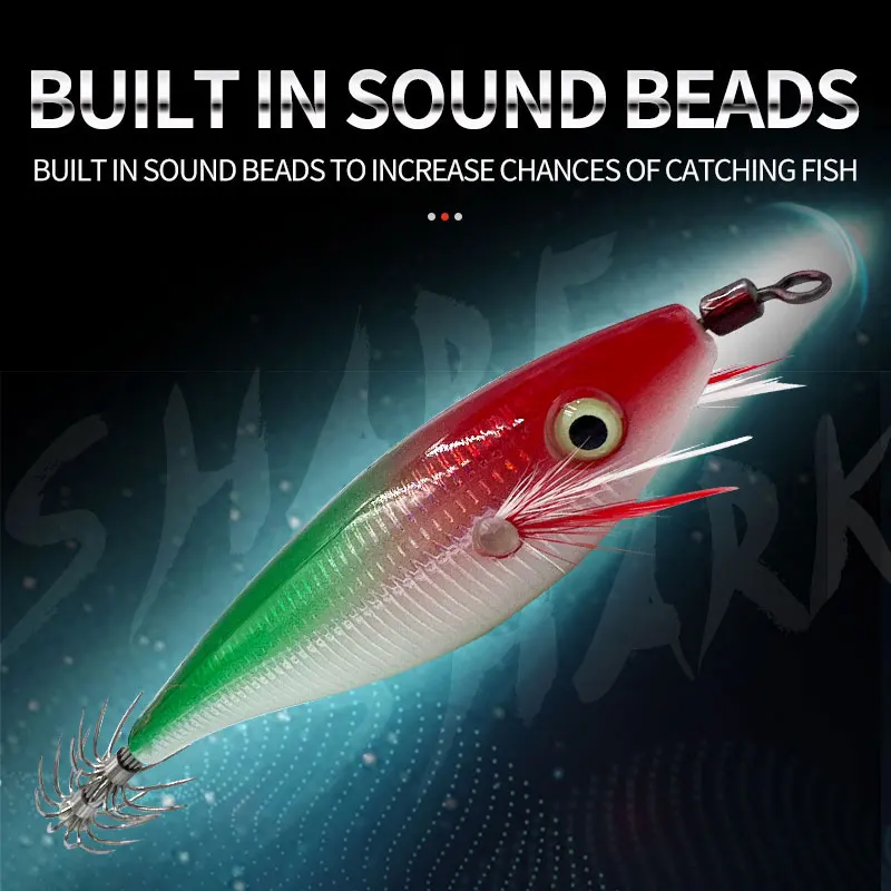 Cebo de pesca con cebo de camarón de madera luminosa, 10 colores, anzuelo de calamar de simulación que brilla en la oscuridad, anzuelos de calamar, Señuelos de Pesca - imagen 2