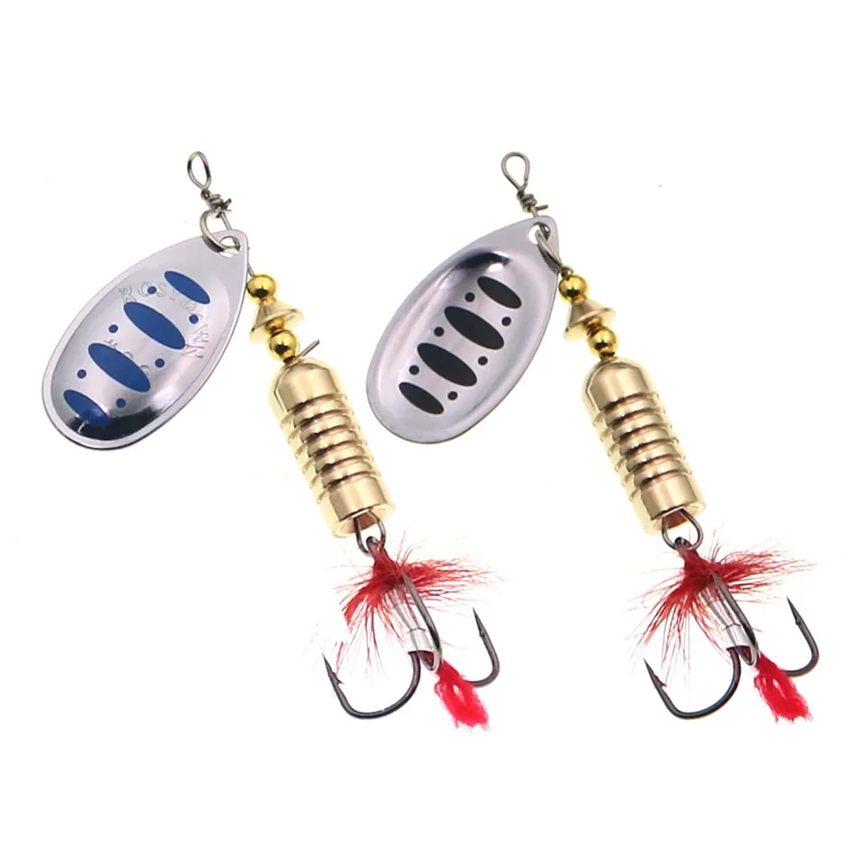 Señuelo de Pesca giratorio de 12g, cuchara con lentejuelas, cebo duro de Metal, Wobblers, Pesca de lubina con anzuelos de plumas - imagen 5