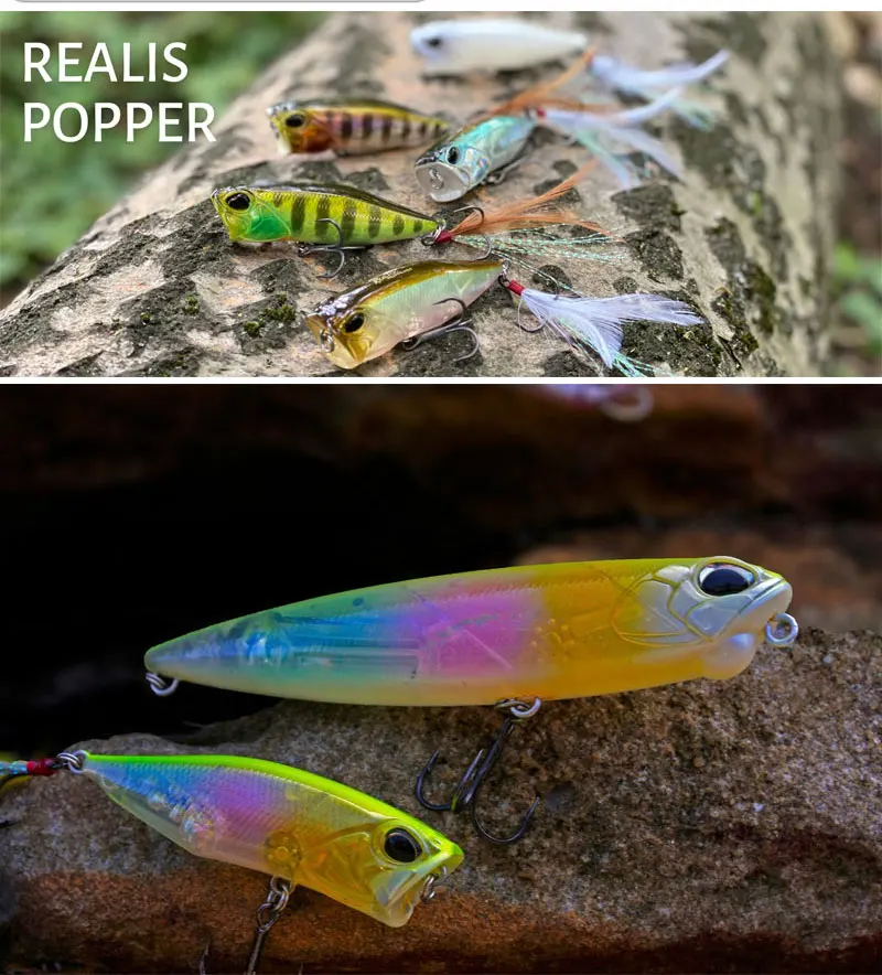 Señuelos de pesca flotantes Topwater Popper cebo 64mm 9G cebo duro Wobblers artificiales aparejos de pesca de plástico accesorios de pesca - imagen 5