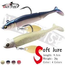 WALK FISH-señuelo suave Wobbler, cabeza de plantilla de plomo Artificial, cebo suave de silicona con lentejuelas, cola en T, Jigging, señuelo de pesca de mar, 9,5 cm, 20g
