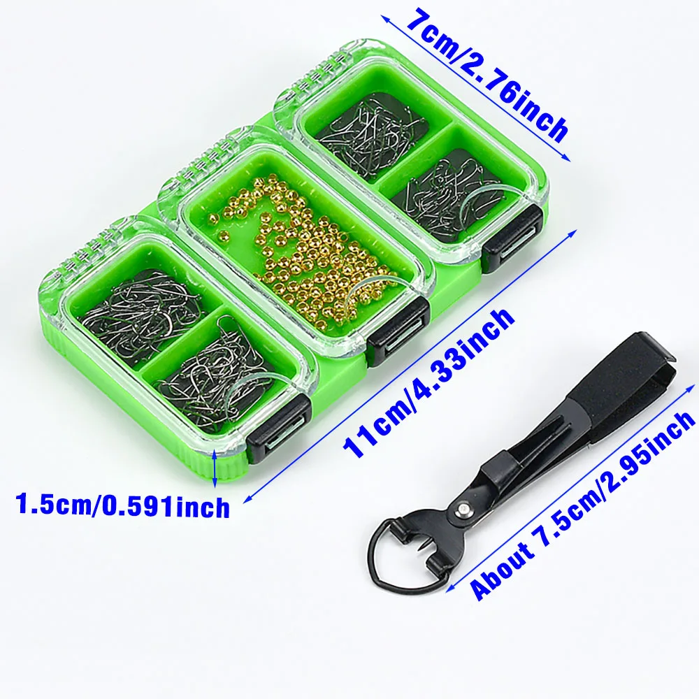 241 unids/set pesca mosca atado anzuelos de púas tamaño 12 #   14 #   16 #   18 # , Material de encuadernación de cuentas de cabeza dorada y herramienta de tijeras de pesca voladora - imagen 4