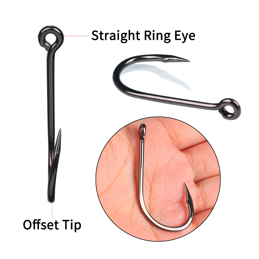 Elllv-anzuelo de cebo Offset de alta resistencia, anzuelos de pesca Jigging de níquel negro fuerte para agua salada, pesca en barco, 2/0 - 8/0 - imagen 5