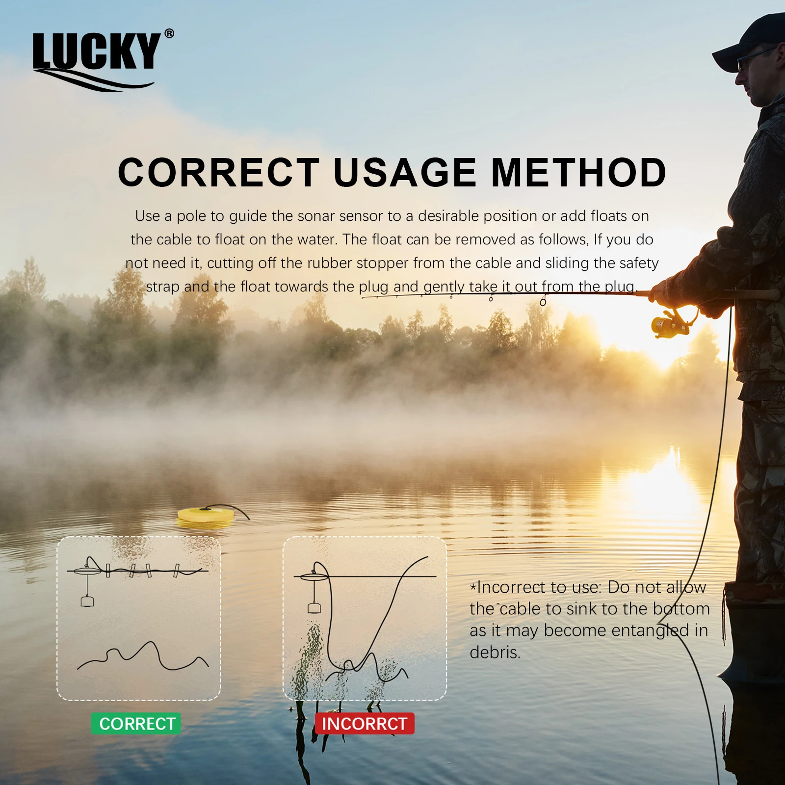 LUCKY FF717 Buscador de peces portátil 147 pies de profundidad 45 grados Sonar transductor pesca en hielo Ecosonda para pesca en mar/barco - imagen 5