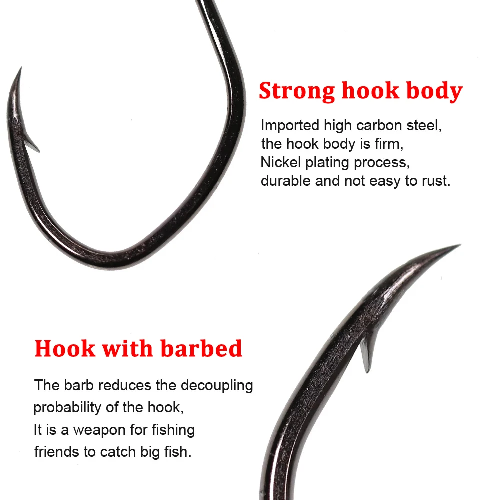 Bimoo-anzuelo de pesca de mar con púas, anzuelo de bagre de acero de alto carbono, níquel negro, 100, piezas, 6, 8, 1/0, 2/0, 3/04/0, 6/0, 8/0 - imagen 5