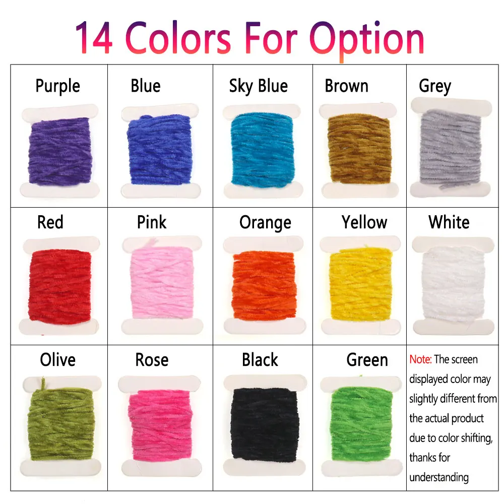 Bimoo, 2 tarjetas, 2mm, 3mm, 4mm de ancho, hilo de chenilla de rayón, Bugger lanudo, ninfa, sanguijuela, Streamer, cuerpo, atado de moscas, Material, Señuelos de pesca de trucha - imagen 3