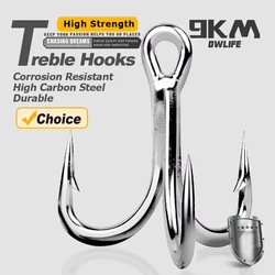 9KM 10 Uds anzuelos triples de pesca agua salada 4X gancho Triple fuerte acero rico en carbono resistente a la corrosión