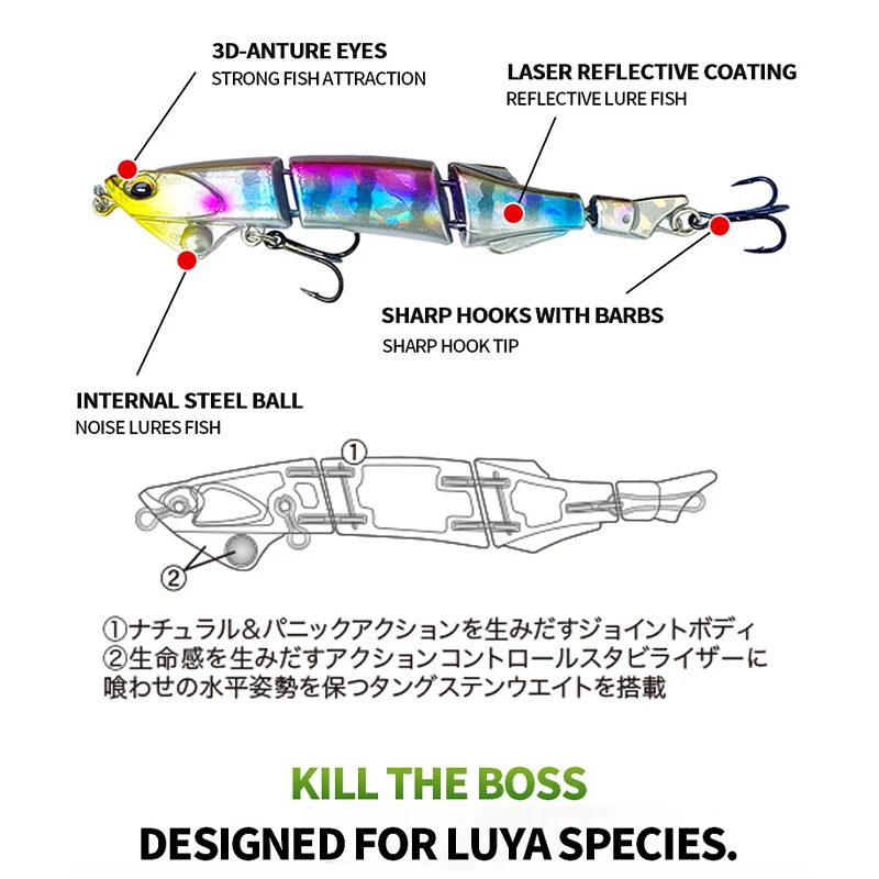 1 unidad de Swimbait articulado 90mm 5,8g señuelo de hundimiento lento Señuelos de pesca de lubina de fundición larga Artificial duro Minnow Wobbler para carpa lubina Pike - imagen 3