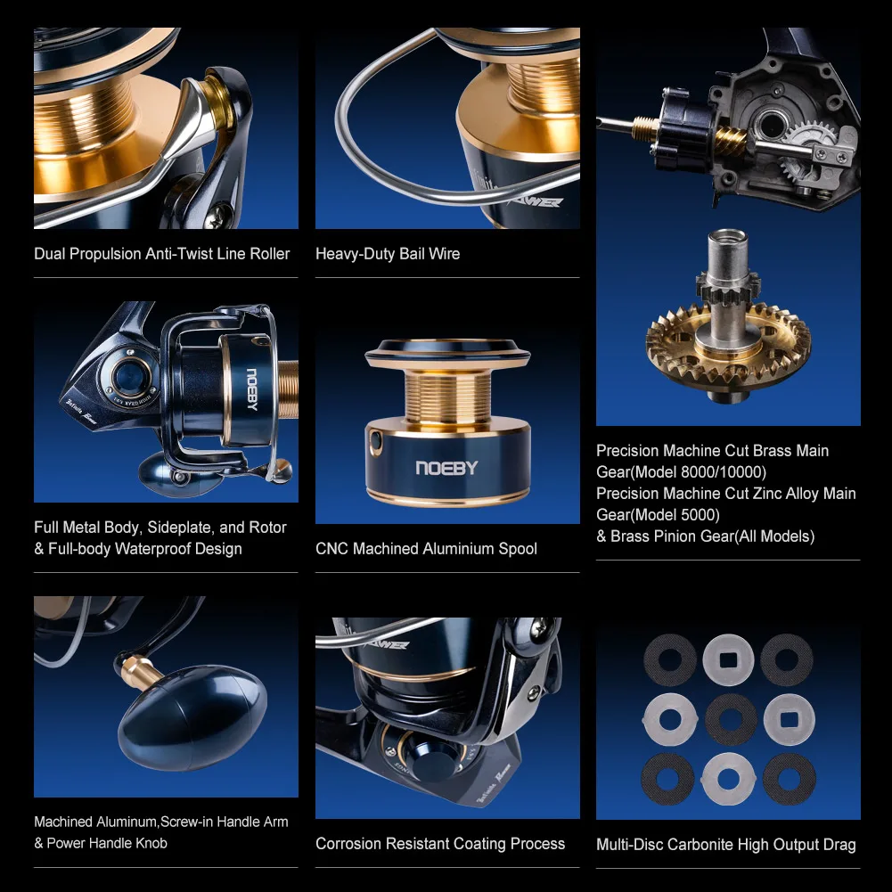 Carrete de pesca Noeby Infinite Power 8000H 10000H 5,9:1 arrastre máximo de aluminio 20kg carretes de pesca de agua salada con cuerpo totalmente metálico - imagen 4