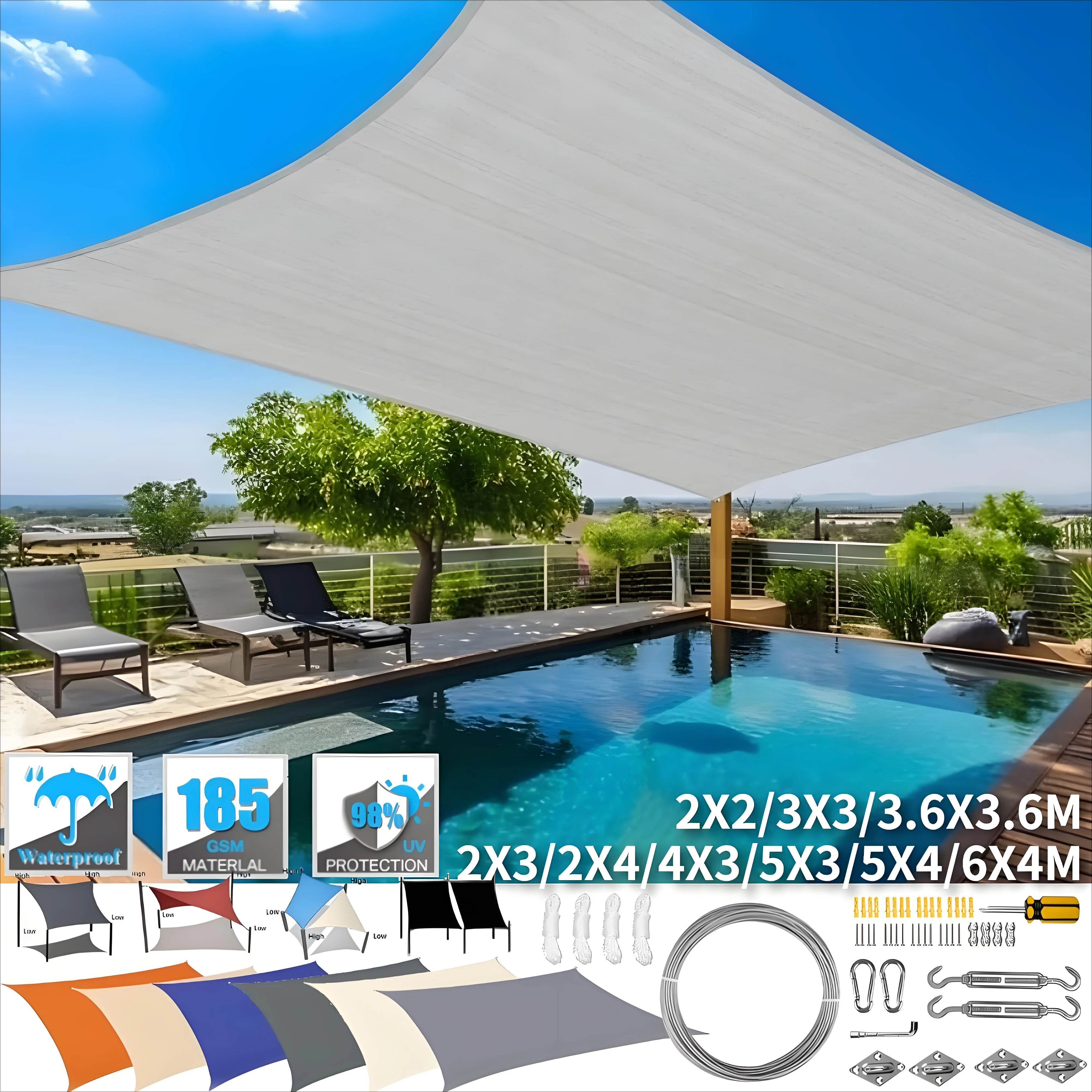 Vela de sombra de sol impermeable, toldo rectangular grande, cubierta de sombra de bloque UV para Patio, jardín, pérgola, porche, tienda, toldo - imagen 2