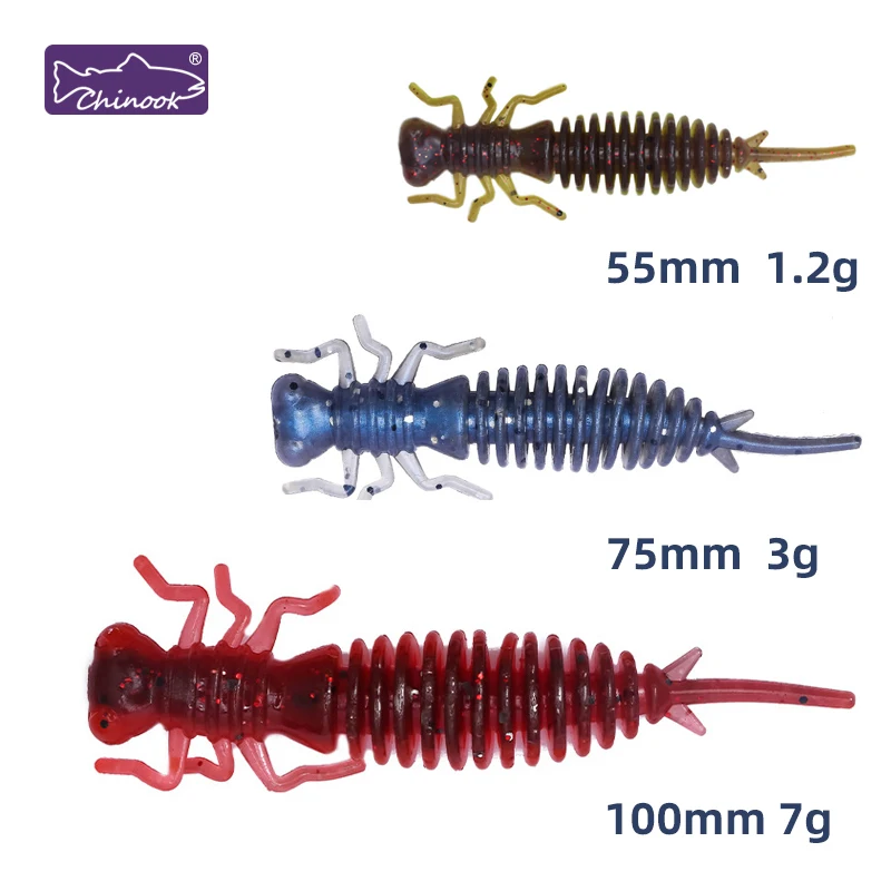 Chinook-Señuelos blandos de plástico suave, larva, Swimbaits de agua dulce, cebo suave de silicona, gusano para pescar - imagen 4