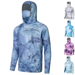 Sudadera con capucha de pesca para hombre, camisas de pesca de manga larga con protección UV, polaina de cuello, máscara que absorbe la humedad, Tops de pesca