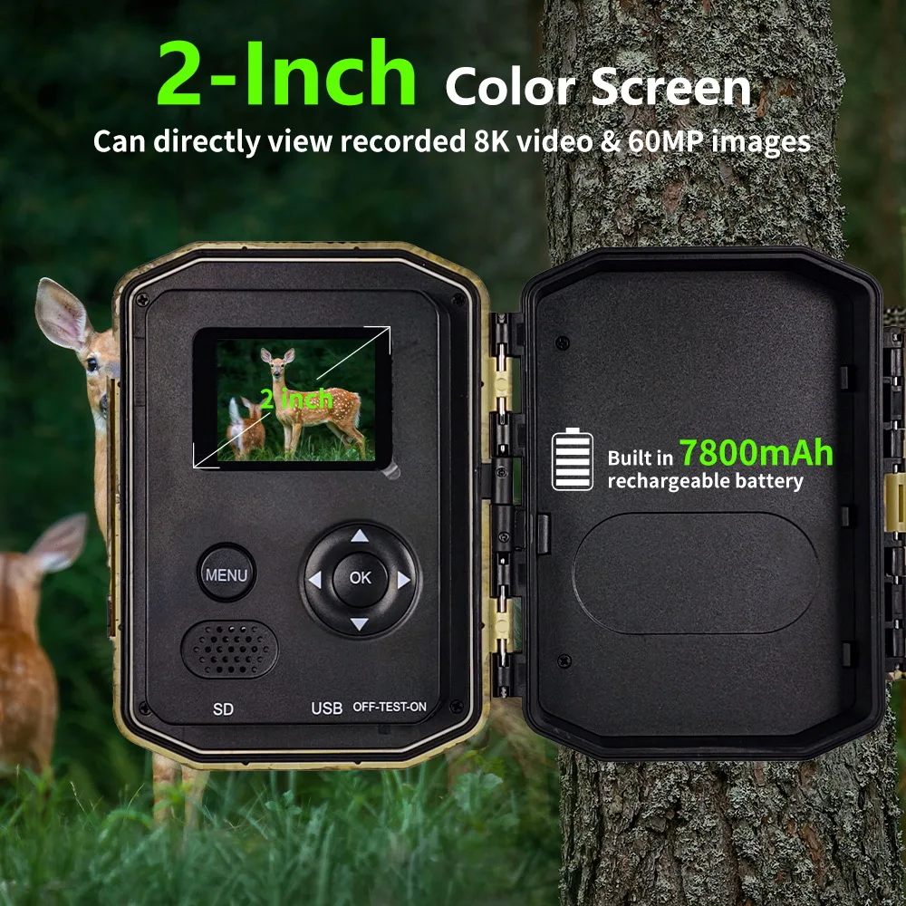 Cámara de Caza Solar con WiFi y Visión Nocturna – Sensor PIR 8K 60MP - imagen 2