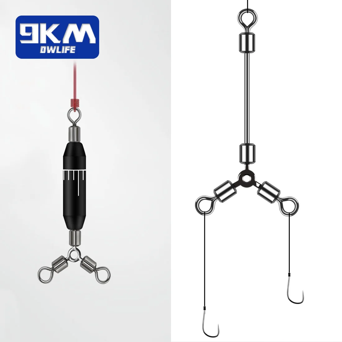 Giratorio de 3 vías, 25 ~ 50 Uds., conector giratorio de pesca, pierna larga, forma de O, giratorios de tres vías, aparejos de pesca de agua salada y dulce - imagen 4