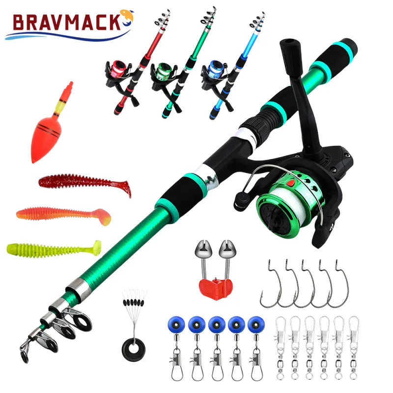 Juego de pesca de 1,8 m, caña de pescar y rueda de pesca, juego de cebo flotante para peces, caña telescópica, rueda de pesca giratoria, agua salada, agua dulce
