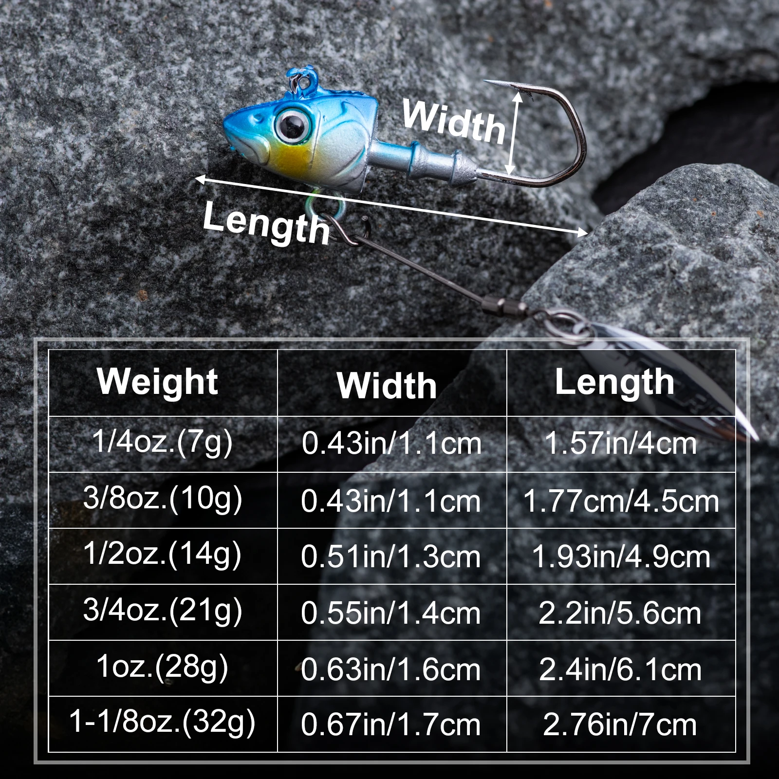 Goture 1/caja anzuelo de pesca con plantilla de plomo, señuelo con hoja giratoria, anzuelo con cabeza de anzuelo de gusano, ojos de pez 3D, plantillas de lubina, aparejos de cebo - imagen 4