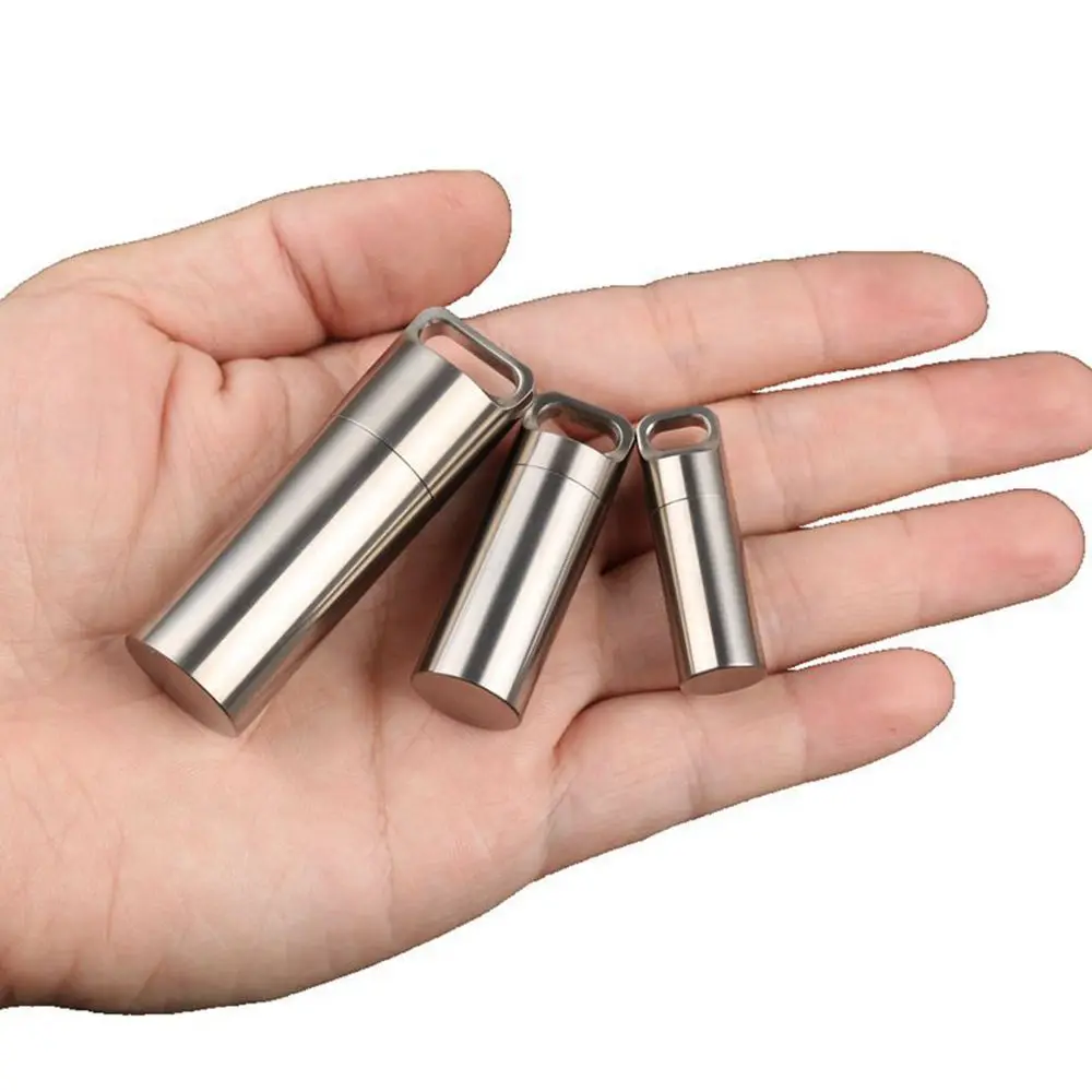 Contenedor de medicamentos de viaje de acero, cápsula EDC de supervivencia, bote de primeros auxilios de emergencia, pastillero, botella de medicina, caja de pastillas, llavero - imagen 2