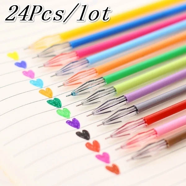 24 Uds. Recambios coloridos con cabeza de diamante, recambios creativos de bolígrafo de Gel de 12 colores, 0,38mm, papelería de oficina, suministros escolares