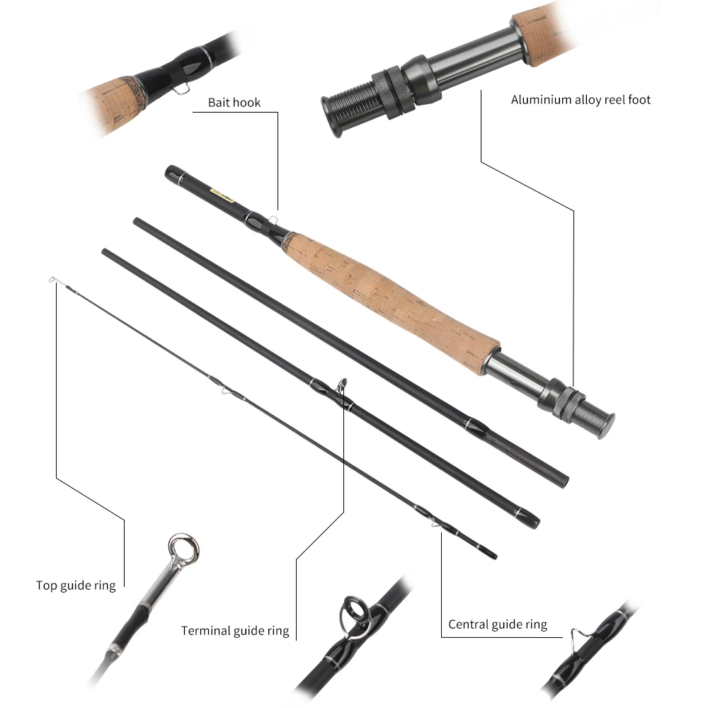 Caña de pescar con mosca multinodal # Varilla de viaje de fibra de carbono de 5-6/,7 secciones/8 secciones - imagen 2