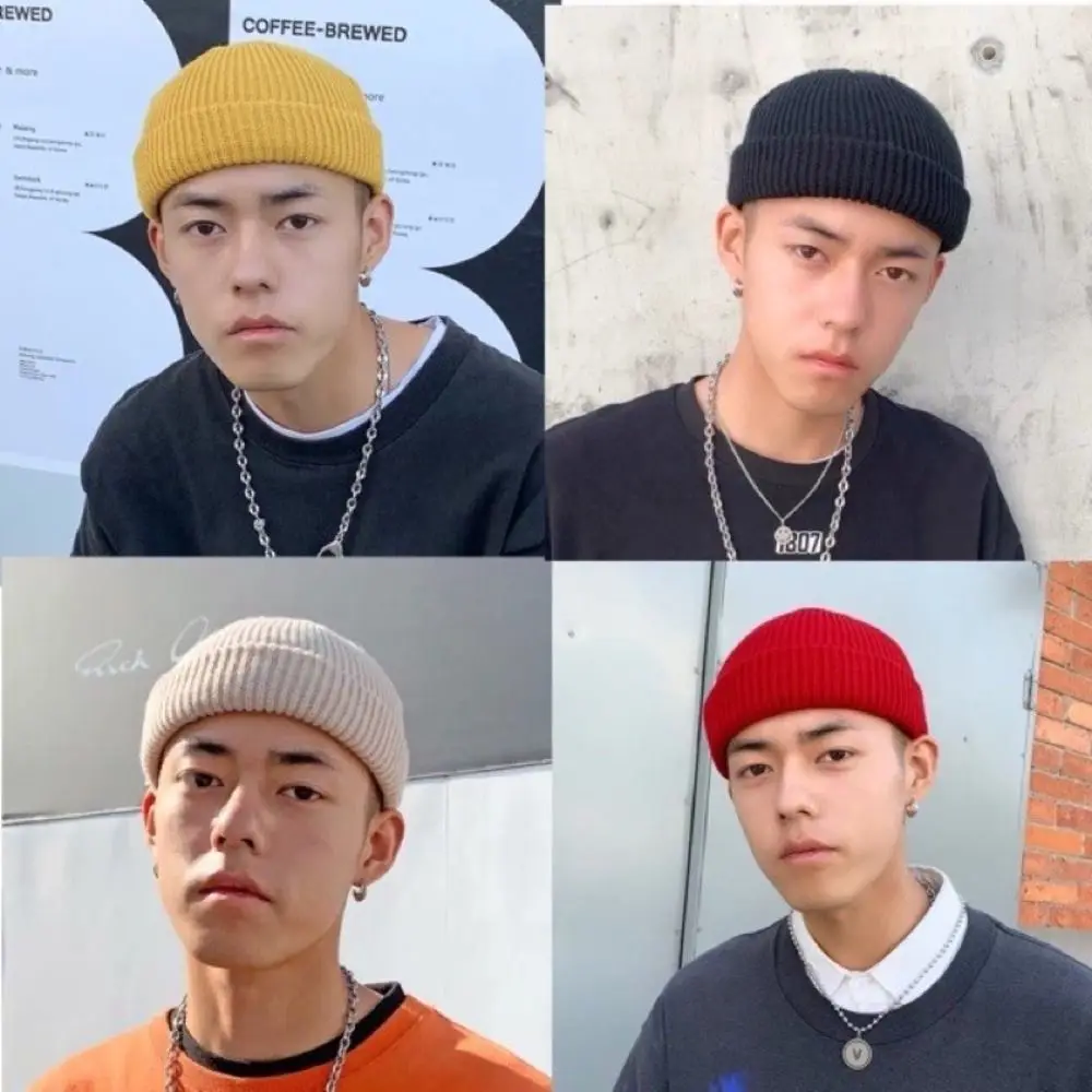Gorros de punto de estilo coreano a la moda, gorro corto de Hip Hop con bridas, gorros de pescador cálidos para otoño e invierno