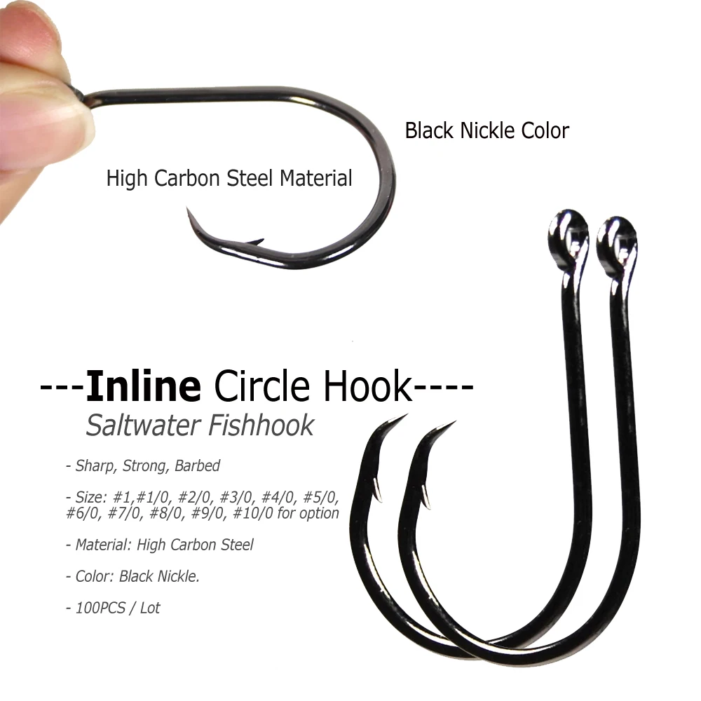 Wifreo 100 Uds pesca en agua de mar anzuelo circular inclinado níquel negro acero alto en carbono anzuelos de pesca de agua dulce y salada # 1- # 10/0 - imagen 3
