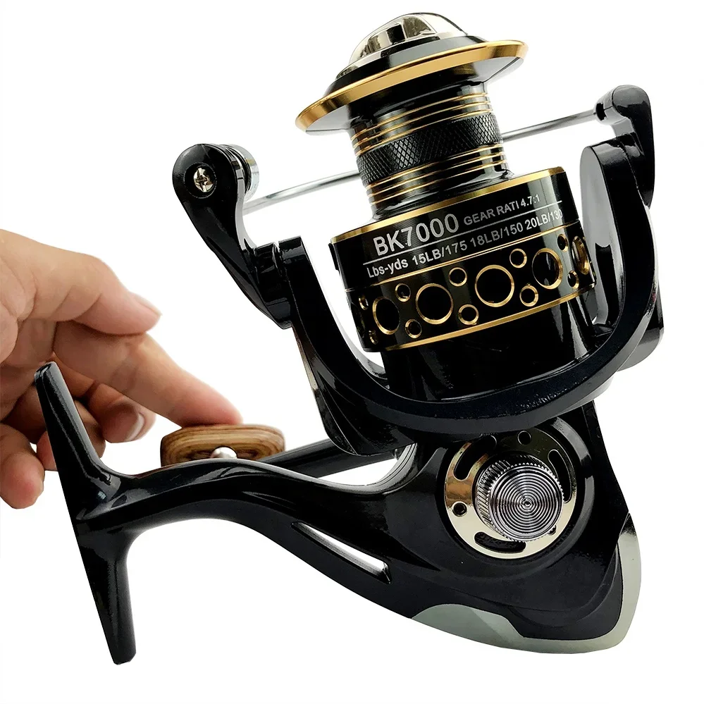 Carrete de pesca giratorio 2000-7000, carrete totalmente metálico de 8-10KG de potencia, engranaje duro, cuerpo ligero y resistente, bobina de fundición larga y suave