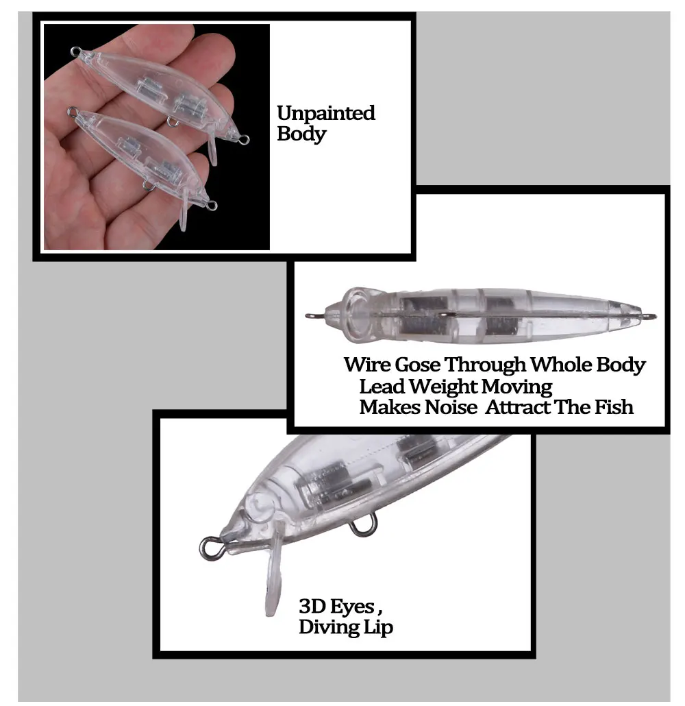 Chan'sHuang, 10 Uds., Señuelos de pesca sin pintar, 6,8g/9g, alambre de pececillo que se hunde, va a través del cuerpo, cebo de pesca en blanco hecho a mano DIY - imagen 5