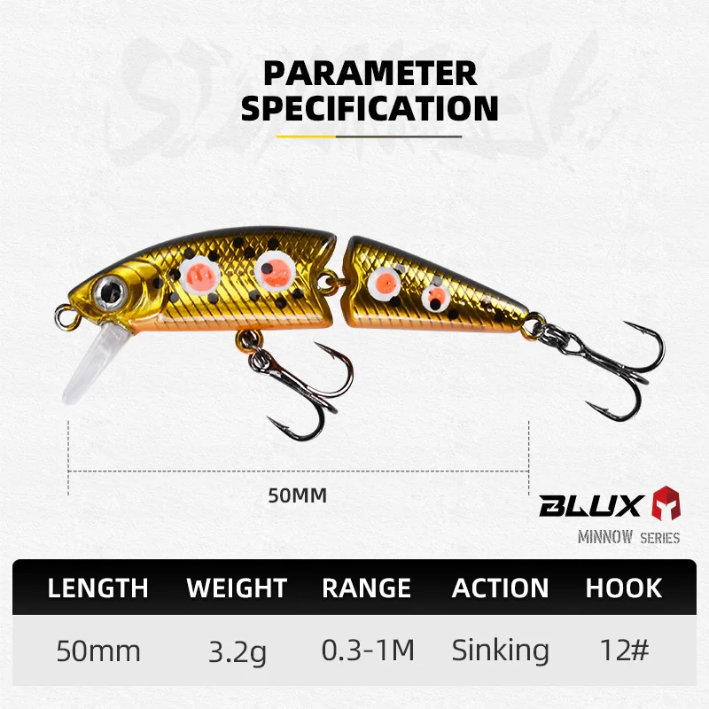 BLUX DR. Minnow Joint 50S Swimbait 50mm 3,2g hundimiento Wobbler señuelo de pesca cebo duro Artificial para Lucio trucha - imagen 3