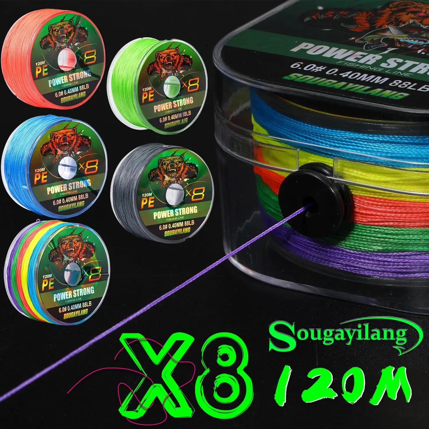 Sougayilang-sedal de pesca trenzado de 8 hebras X8, sedal de pesca con señuelo japonés de 120-0,12mm, resistente a la abrasión y al hundimiento, 0,40 m - imagen 3