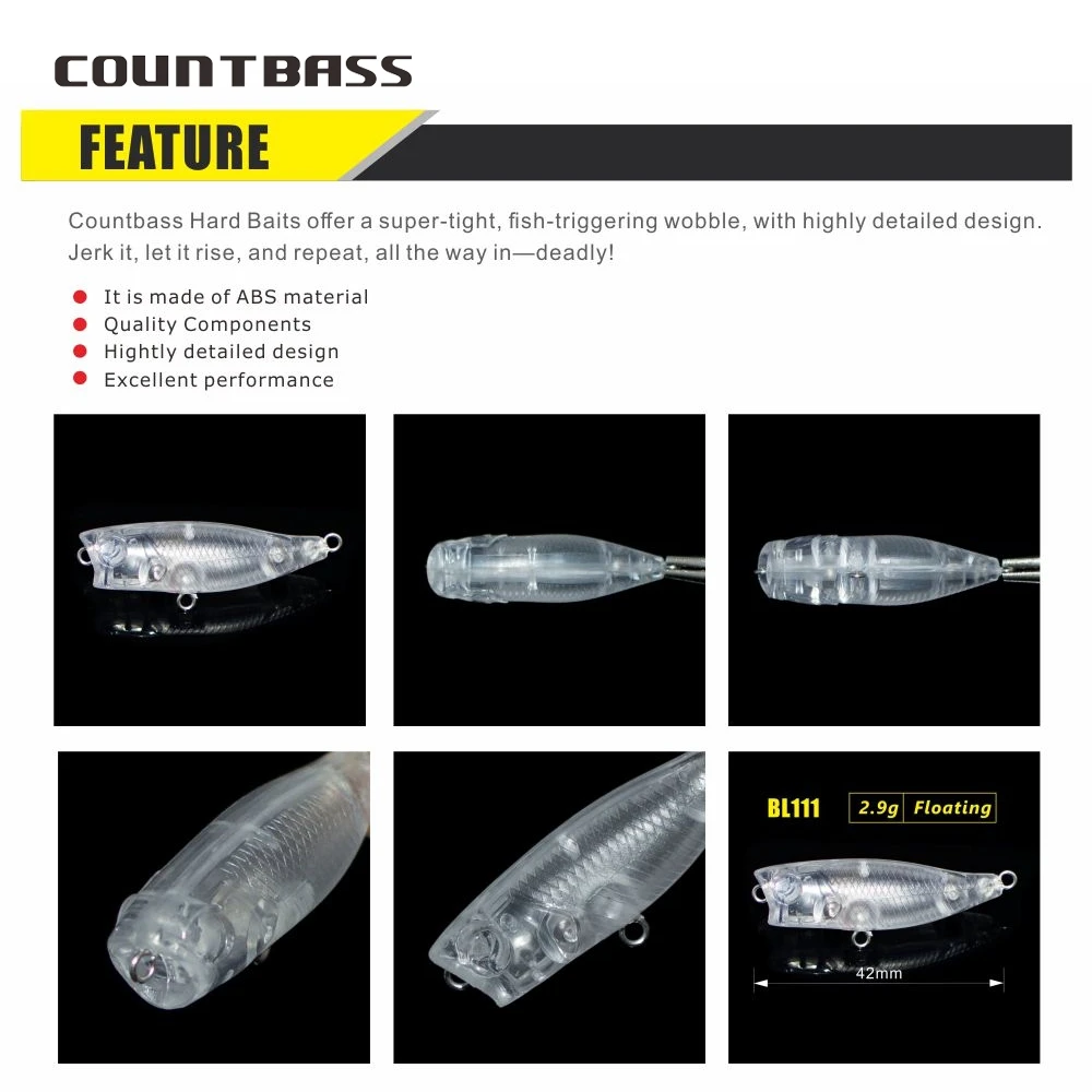 Countbass-Señuelos de pesca duros en blanco, flotantes, 42mm/1,7 ", 3g/0,1oz, Topwater, Popper, Wobblers sin pintar, cuerpos de cebo duro, 10 Uds.