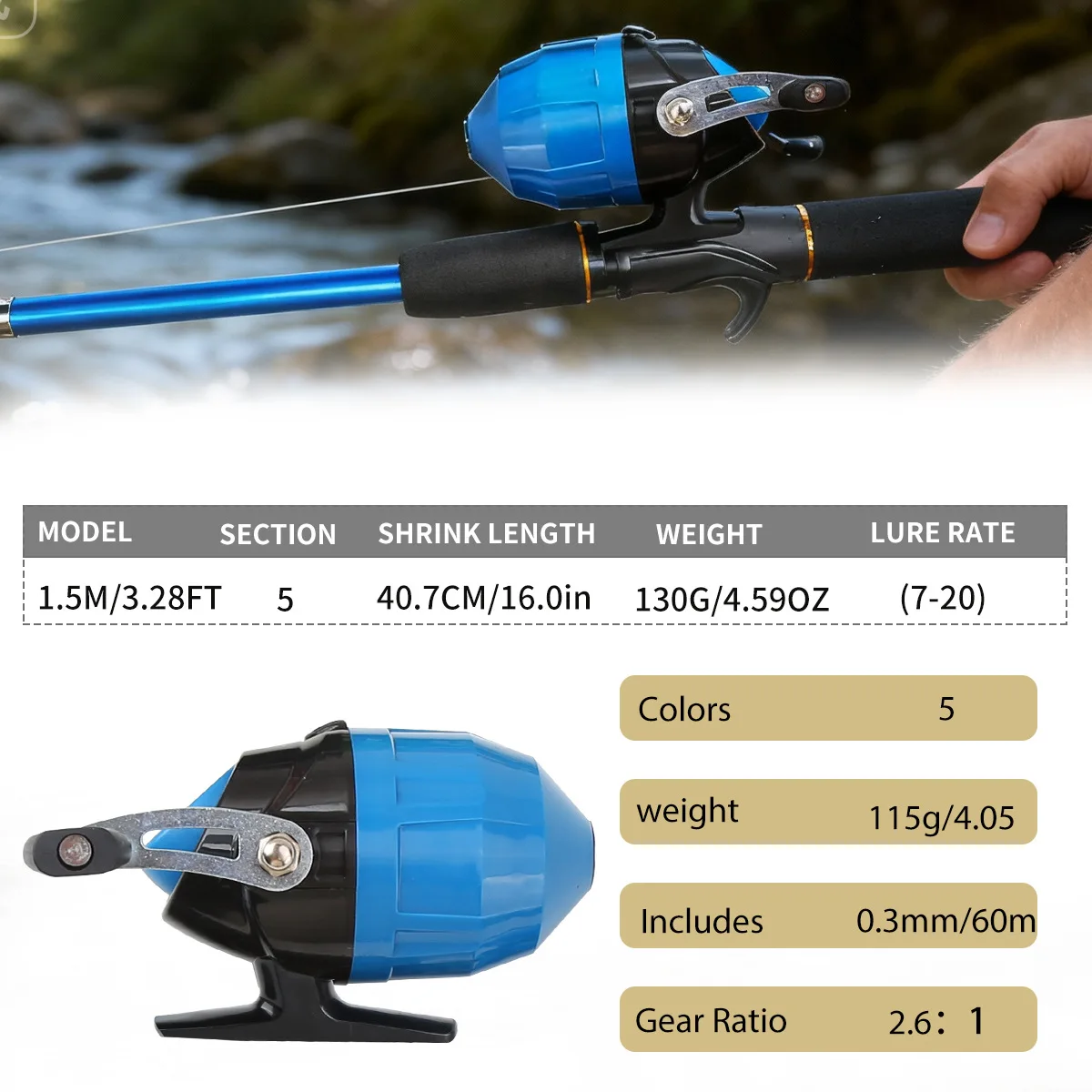 Caña telescópica fibra vidrio con carrete para pesca de mar - imagen 4