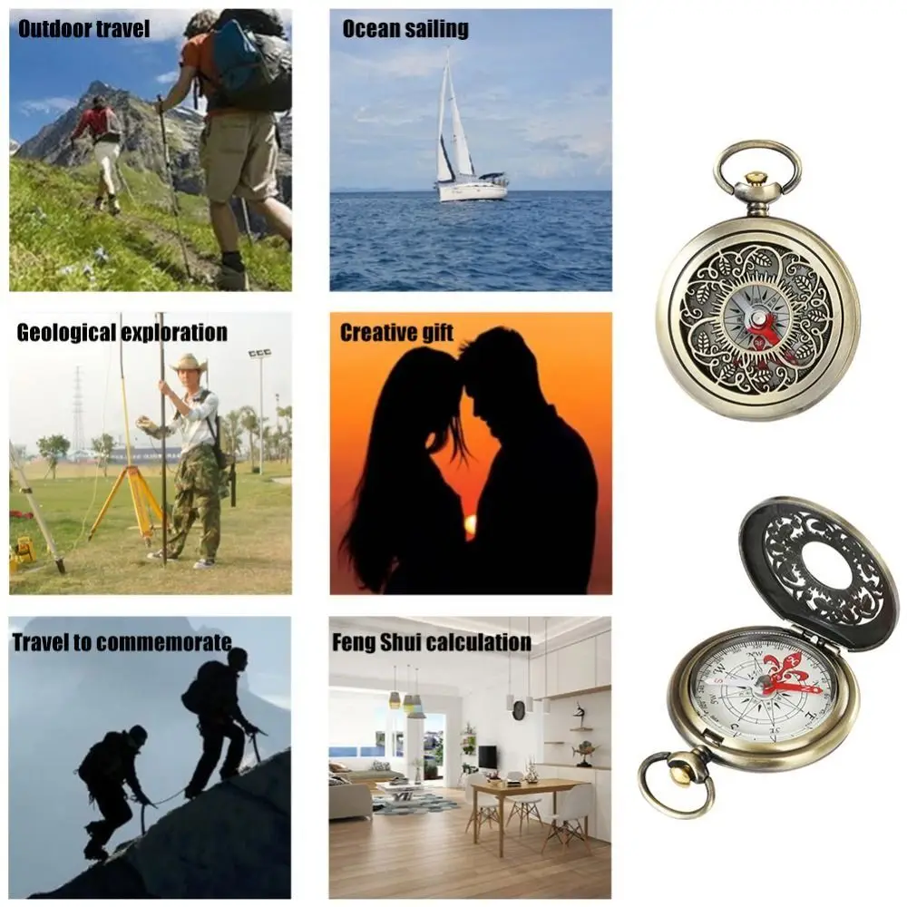 Reloj de bolsillo de Metal con brújula, diseño de reloj de bolsillo, herramientas para exteriores, senderismo, navegación, brújula de bronce Vintage, brújula portátil - imagen 3