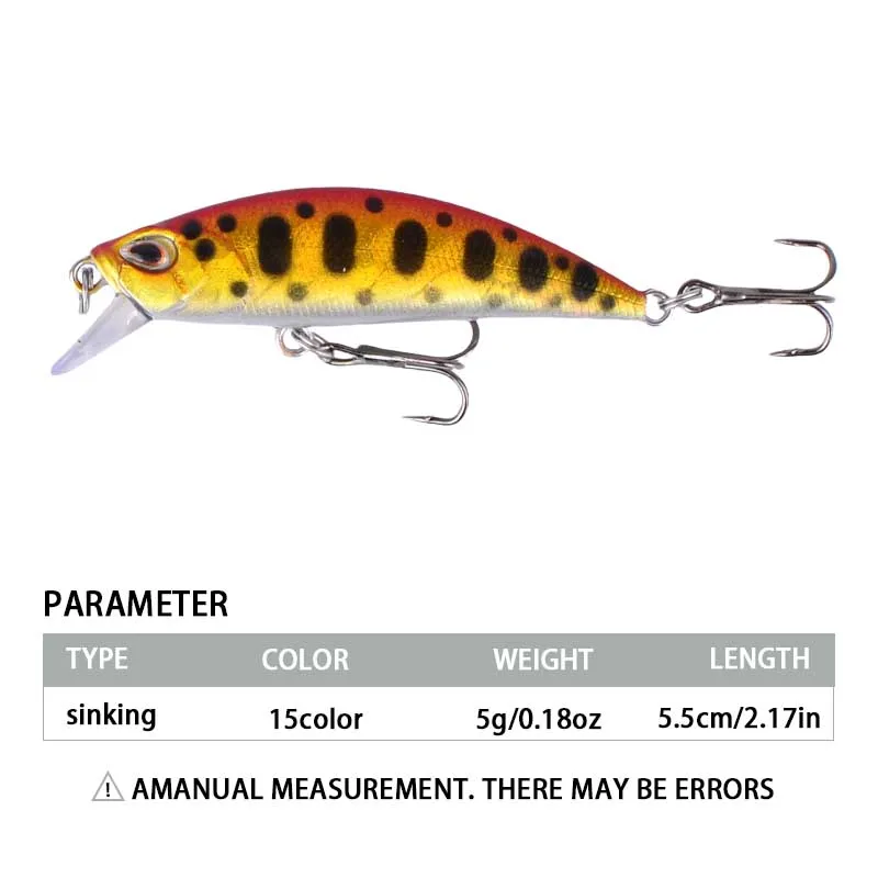 Señuelo de pesca de pececillo que se hunde, cebos duros artificiales, Crankbait, Wobblers, trucha, lubina, 15 Uds. - imagen 5
