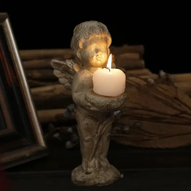 Adorno resina ángel candelabro – Escultura bebé alado para jardín y boda - imagen 3