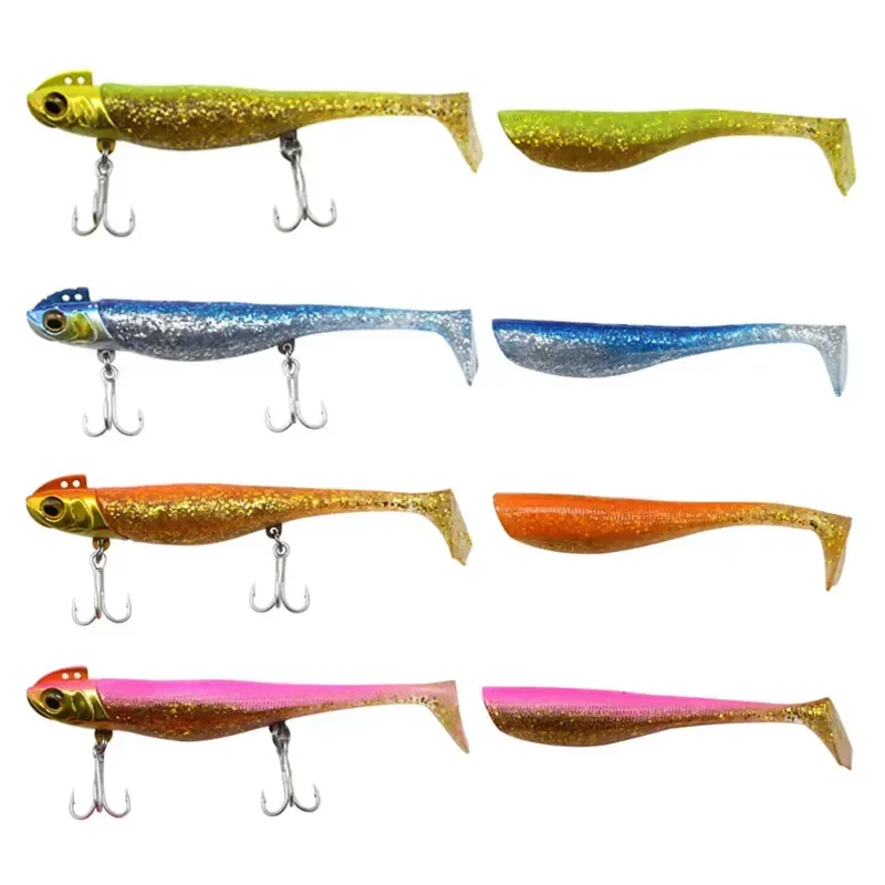 Cebo de silicona para pesca, señuelos de plomo, aparejos con 2 anzuelos triples, reemplazo de cuerpo de pez, plantilla de hundimiento, cebo suave para Lucio - imagen 4