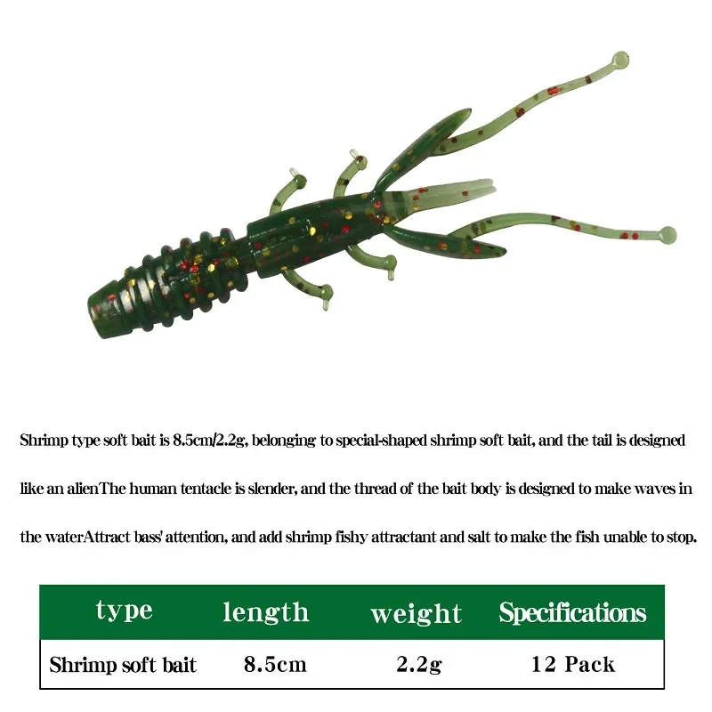 WHYY-Señuelos de Pesca de plástico suave, 12 unids/set/juego, 85mm/2,2g, Wobbler Jig, langosta, camarón, olor a Camarón con sal - imagen 2