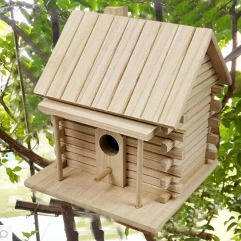 Nueva caja de nido de pájaros de madera, nuevo bricolaje, cría de loros, cacatúas, golondrinas, nido, techo al aire libre, casa de pájaros de madera, decoración colgante - imagen 2
