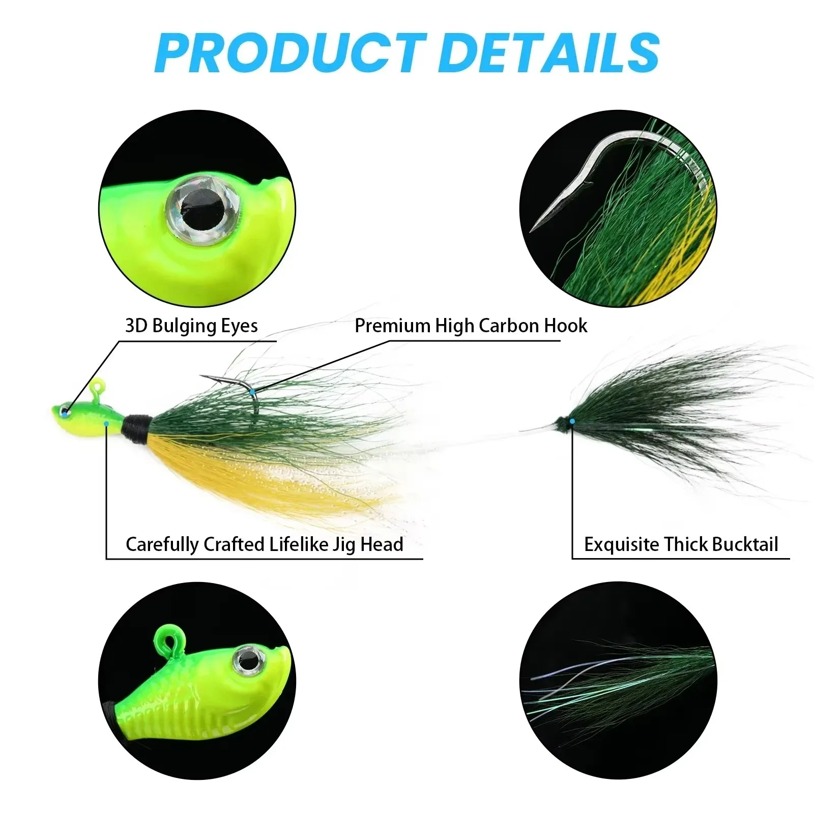 Goture Bucktail Jig Señuelo de Pesca Agua Salada Efecto Luminoso - imagen 4