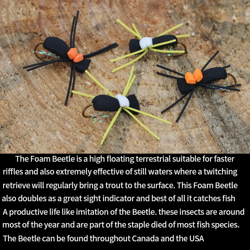 ICERIO 6 uds escarabajo de espuma mosca trucha pez amarillo lubina Barbel carpa azul Kurper trucha lubina pesca con mosca insecto cebo Artificial # 10 - imagen 3