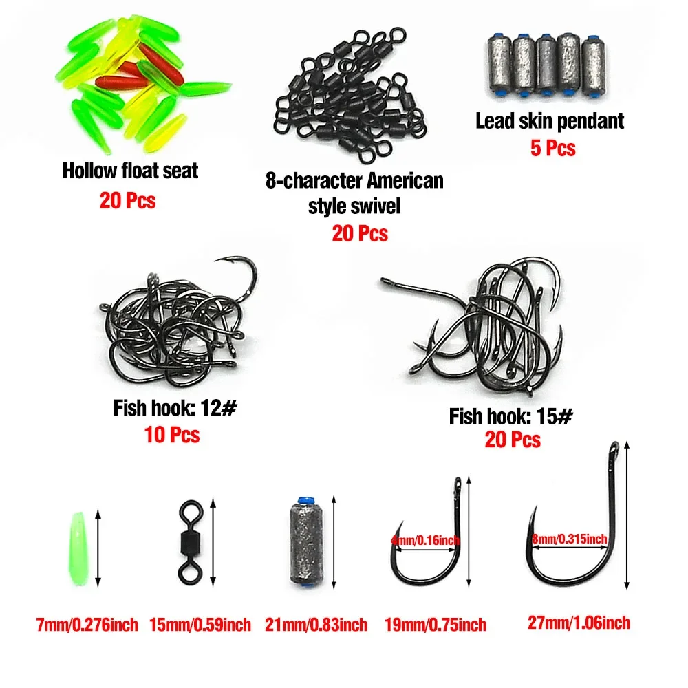 79 Uds flotadores de pesca Bobbers de resorte de madera Balsa, anzuelo de pesca, giratorio de pesca, plomo de pesca, accesorios de asiento flotante de Color - imagen 4