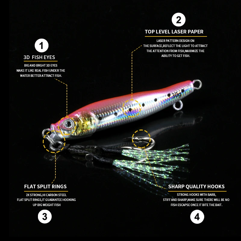 Trabajo mágico Metal jigging en forma de S 7G 10G 15G 20G 30G 5 unids/caja señuelo de pesca hundido lubina cebo Artificial aparejos de pesca - imagen 5