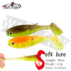 WALK FISH 6 uds nuevo señuelo suave Shad Paddle Tail 7cm 4,5g señuelo Artificial para pesca de carpa doble Color T cola Jigging señuelo