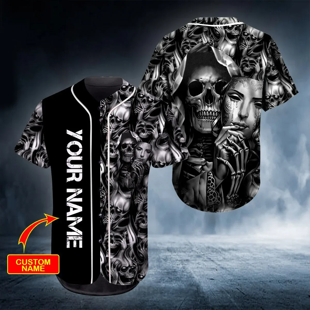 PLstar Cosmos Fire Rock Skull Nombre personalizado Camisas completamente estampadas en 3D Jersey de béisbol Camiseta de béisbol única unisex BQS05 - imagen 5