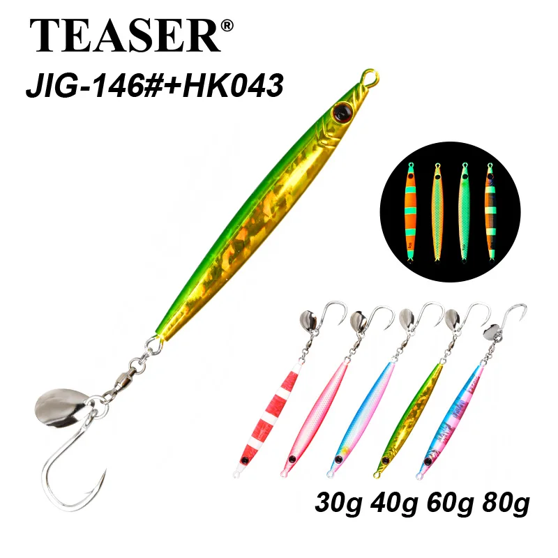 Teaser J146 Micro Jig Metálico Luminoso con Anzuelo para Pesca en Salada
