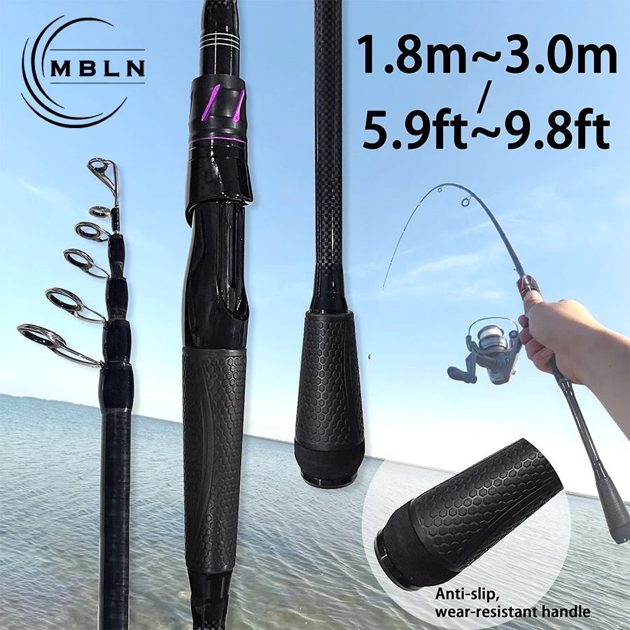 Caña telescópica fibra carbono ultraligera – 1,8-3m para mar
