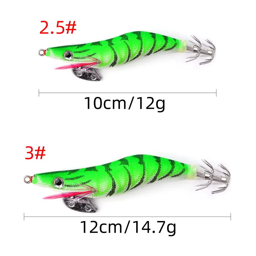 Juego de señuelos luminosos de madera para pesca de camarones, calamar y pulpo, cebo duro de 12g y 15g, Kit de plantilla de calamar Wobbler, 20/24 piezas - imagen 3