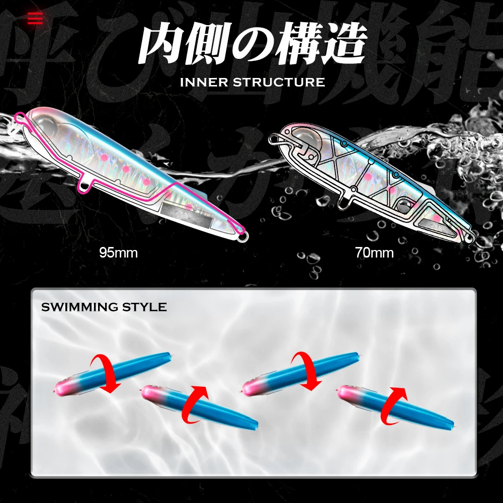 Hunthouse-señuelo tipo lápiz Poppen flotante, Wobbler de Pesca WTD 95mm/18g, superficie de agua salada, palo de Pesca, andador de plástico para lubina - imagen 4