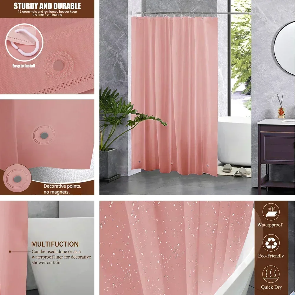 Cortina de ducha transparente con revestimiento PEVA, impermeable, antimoho, cortina de baño con ganchos, cortina de baño suave de lujo resistente - imagen 3
