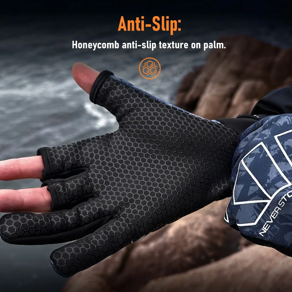 Kingdom-guantes de pesca de invierno L XL XXL para exteriores, corte de 3 dedos, antideslizantes, para ciclismo, correr, deportes, ropa de pesca - imagen 5