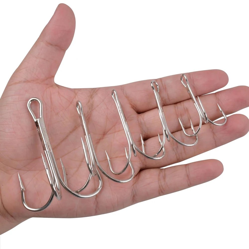 70 Uds anzuelos triples grandes clásicos anzuelos triples grandes de agua salada anzuelos de púas plateadas para pesca de gran juego de tiburón Tuan 4/0-10/0